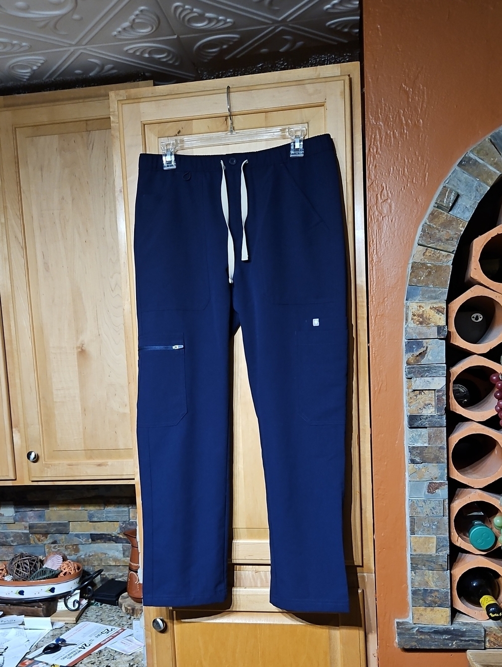 Figs Cairo Straight Leg Cargo Scrub Pants Navy Blue